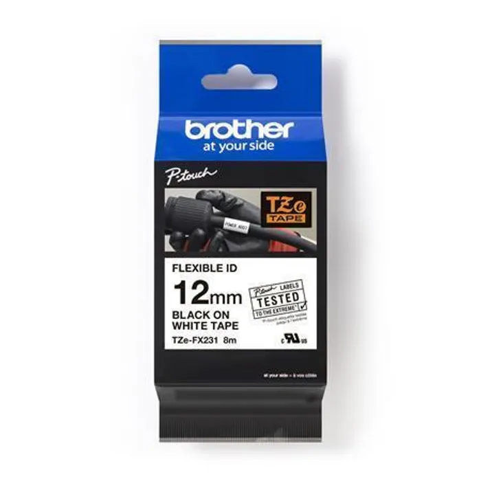 Hlavný obrázok produktu Páska, flexibilní, 12 mm x 8 m, BROTHER, bílá-černá