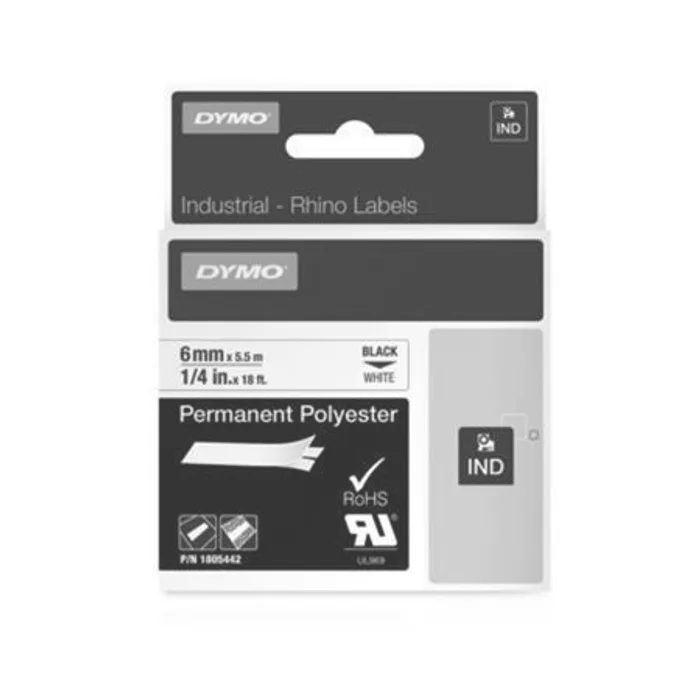 Hlavný obrázok produktu Páska, odolný polyester, 6 mm x 5,5 m, DYMO "Rhino", bílá-černá