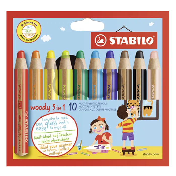 Hlavný obrázok produktu Pastelka, vodovka & voskovka v jednom STABILO woody 3 in 1 - 10 ks sada