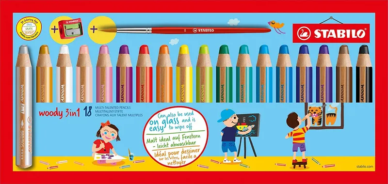 Hlavný obrázok produktu Pastelka, vodovka & voskovka v jednom STABILO woody 3 in 1 - 18 ks sada s ořezávátkem