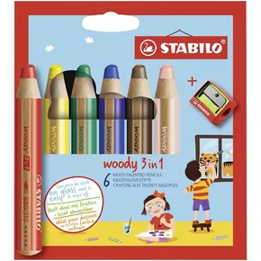 Pastelka, vodovka & voskovka v jednom STABILO woody 3 in 1 - 6 ks sada s strúhadlom