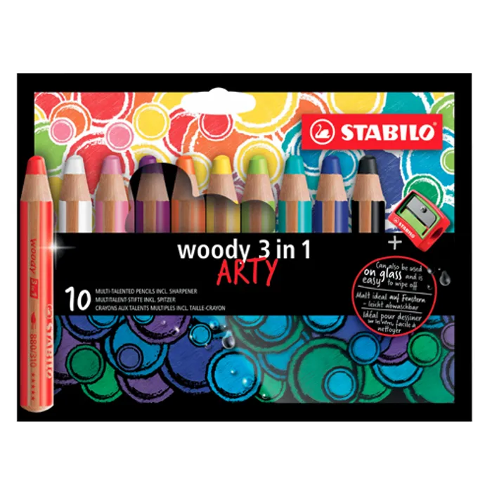 Hlavný obrázok produktu Pastelka, vodovka & voskovka v jednom STABILO woody 3 in 1 ARTY - 10 ks sada + ořezávátko