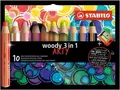 Pastelka, vodovka & voskovka v jednom STABILO woody 3 in 1 ARTY - 10 ks sada + strúhadlo