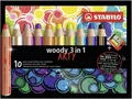 Pastelka, vodovka & voskovka v jednom STABILO woody 3 in 1 ARTY - 10 ks sada + strúhadlo