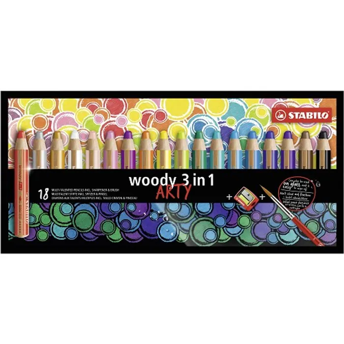 Hlavný obrázok produktu Pastelka, vodovka & voskovka v jednom STABILO woody 3 in 1 ARTY - 18 ks sada + ořezávátko