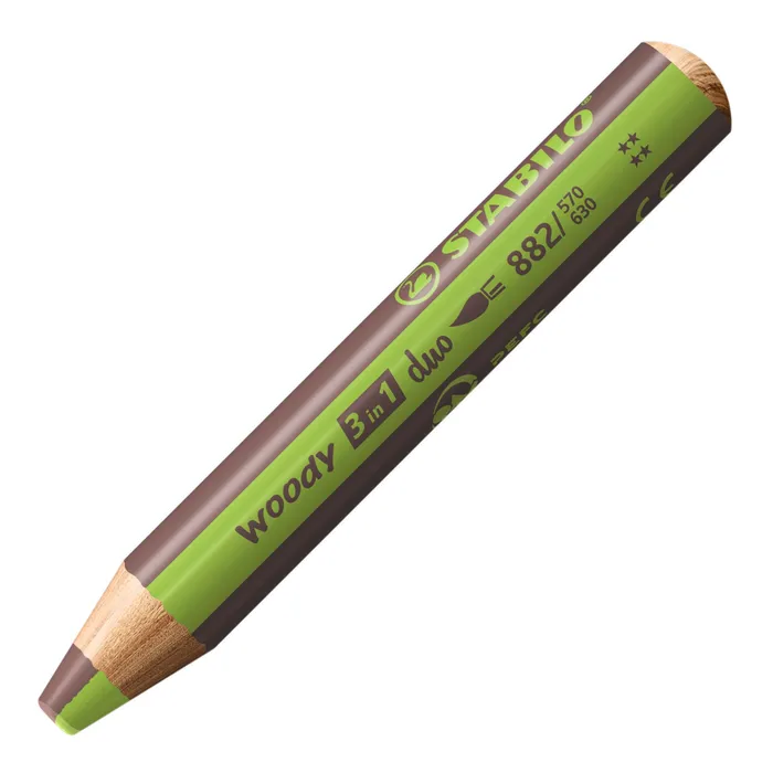 Hlavný obrázok produktu Pastelka, vodovka & voskovka v jednom - STABILO woody 3 in 1 duo - světle zelená/hnědá