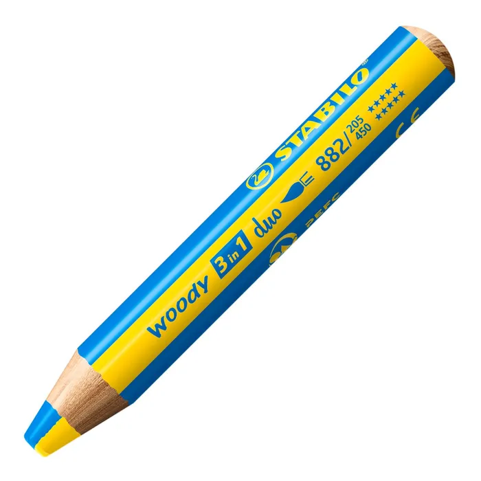 Hlavný obrázok produktu Pastelka, vodovka & voskovka v jednom STABILO woody 3 in 1 duo - žlutá/azurová modrá