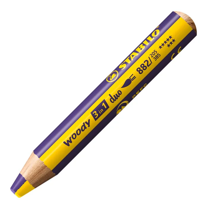 Hlavný obrázok produktu Pastelka, vodovka & voskovka v jednom STABILO woody 3 in 1 duo - žlutá/fialová