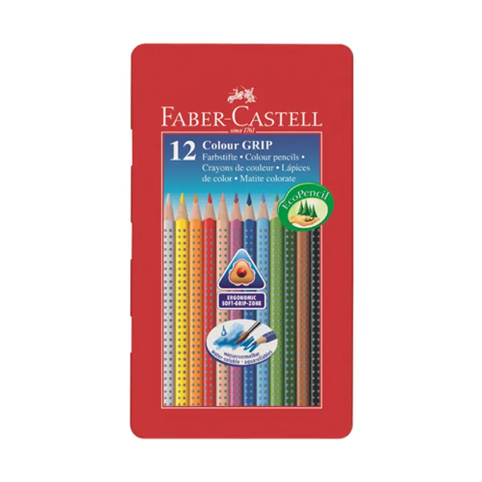 Hlavný obrázok produktu Pastelky Grip 2001 plechová krabička, 12 barev Faber-Castell 112413