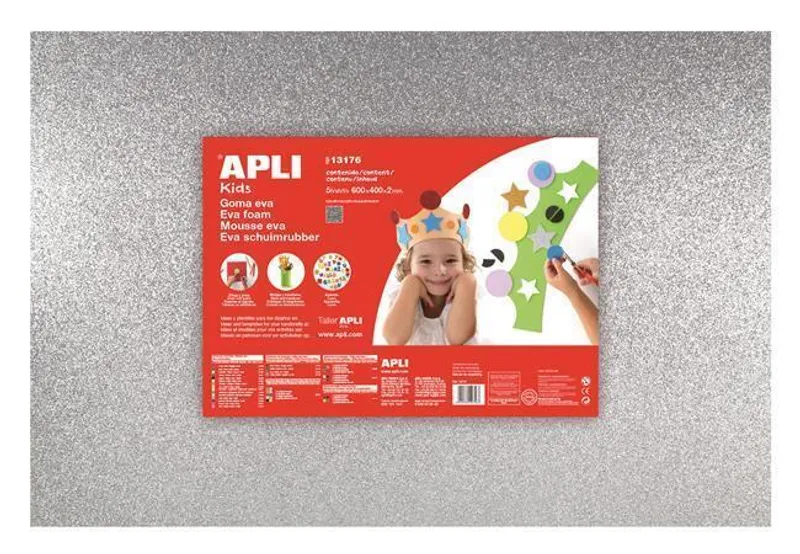 Hlavný obrázok produktu Pěnová guma "Eva sheets", stříbrná, třpytivá, 400x600 mm, APLI