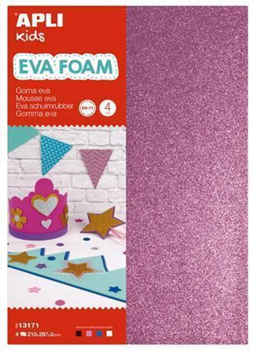 Hlavný obrázok produktu Pěnovka, 210x297 mm, A4, s glitry, mix barev, APLI "Eva Sheets"