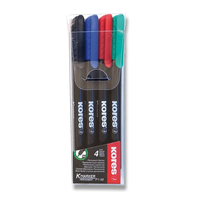 Hlavný obrázok produktu Permanentní popisovač Kores K-Marker sada 4 barev, tenký hrot M
