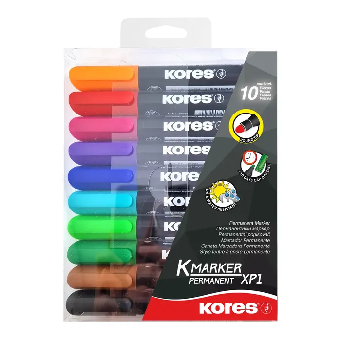 Hlavný obrázok produktu Permanentní popisovače Kores K-Marker XP1, kulatý hrot 3 mm, sada 10 barev