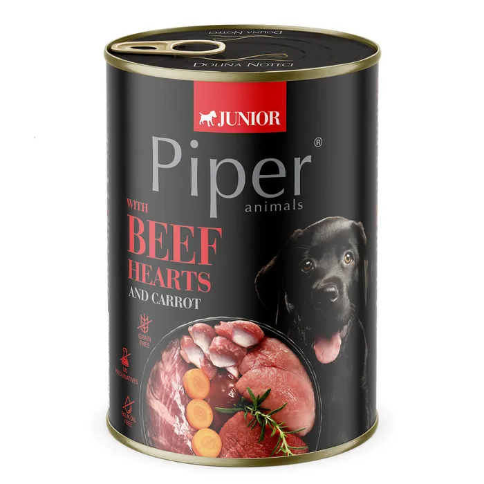 Hlavný obrázok produktu PIPER JUNIOR s hovězím srdcem a mrkví, konzerva pro štěňata 400g