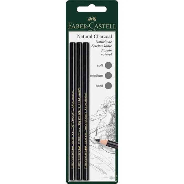 Hlavný obrázok produktu Pitt Monochrome přírodní uhel S,M,H, BL 3ks Faber Castell 117498