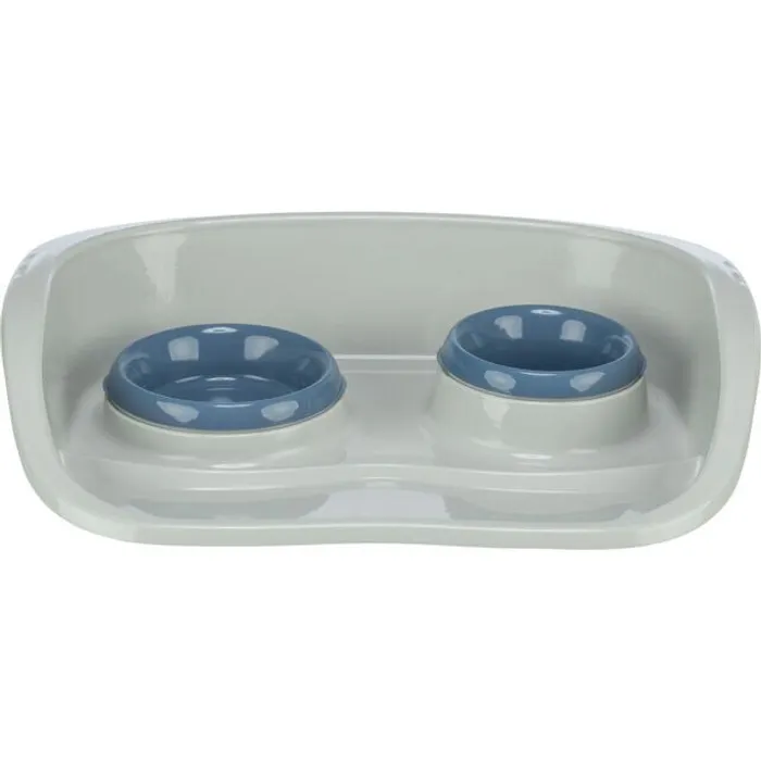 Hlavný obrázok produktu Plastový bar se 2 miskami (0,25 l/ 9cm a 0,3 l/11cm), 46x11x30 cm, šedá/různé