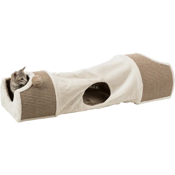 Hlavný obrázok produktu Plyšový škrábací tunel pro kočky 110x30x38 cm -sv.šedý/hnědý