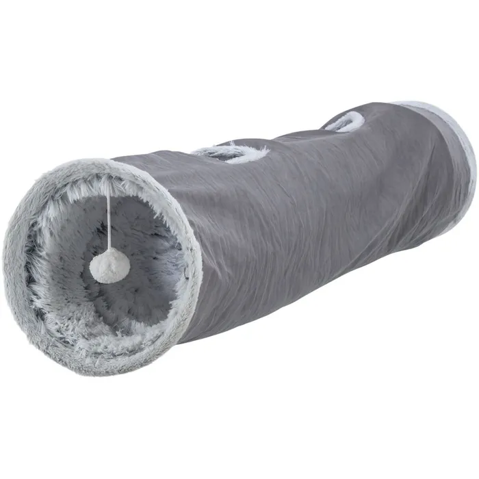 Hlavný obrázok produktu Plyšový tunel pro kočky HARVEY s hračkami, 4 vstupy, 27 x 116 cm, šedá