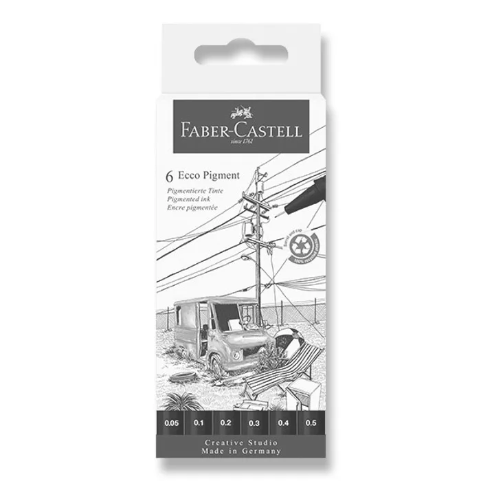 Hlavný obrázok produktu Popisovač Ecco Pigment AllBlack, plastové pouzdro 6 ks Faber-Castell 266006