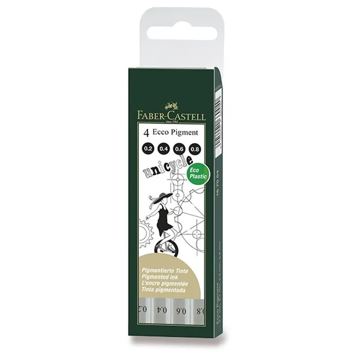 Hlavný obrázok produktu Popisovač Faber-Castell Ecco Pigment sada 4 ks, černé, sudé hroty