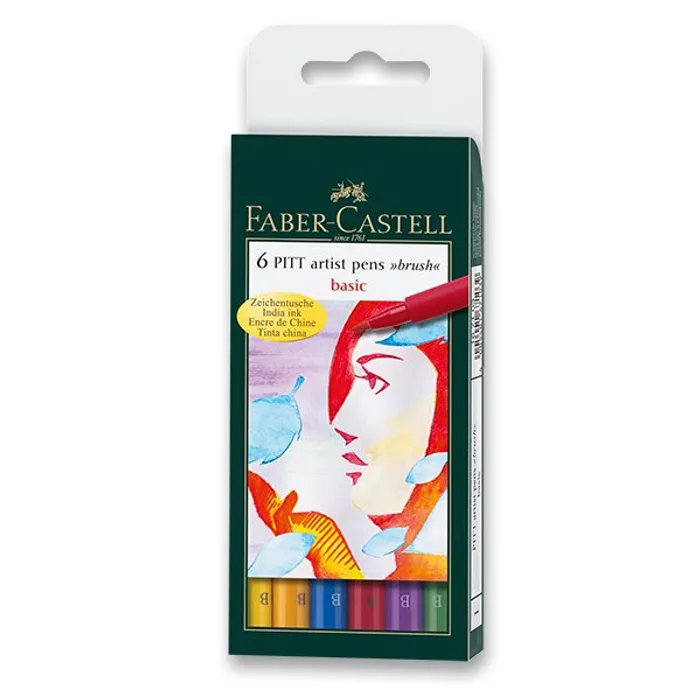 Hlavný obrázok produktu Popisovač Faber-Castell Pitt Artist Pen Brush 6 ks, základní barvy