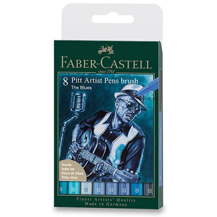 Hlavný obrázok produktu Popisovač Faber-Castell Pitt Artist Pen Brush Blues sada 8 ks, hrot B