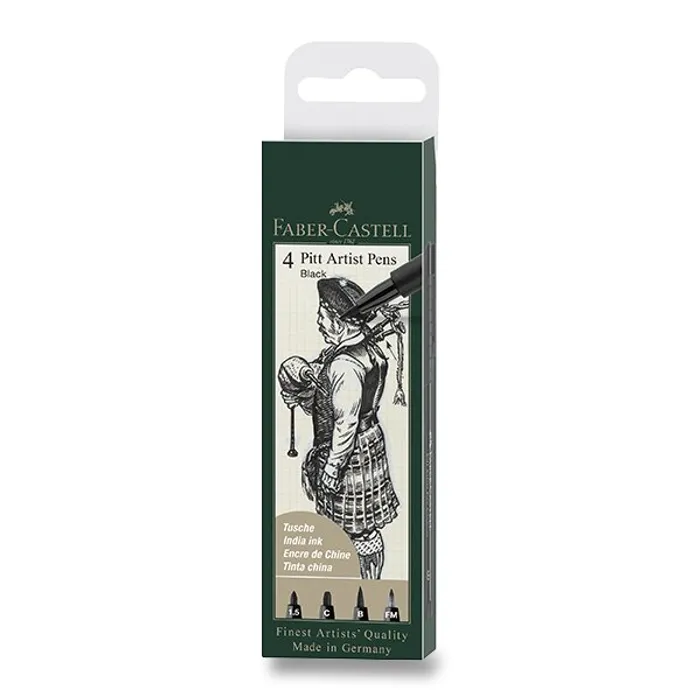 Hlavný obrázok produktu Popisovač Faber-Castell Pitt Artist Pen sada 4 ks, 1,5 mm, C, B, FM, černý