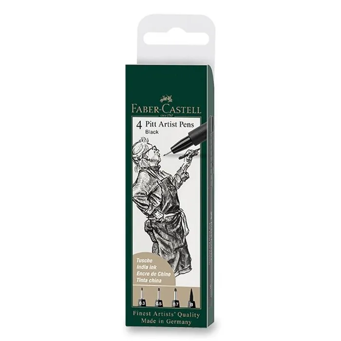 Hlavný obrázok produktu Popisovač Faber-Castell Pitt Artist Pen sada 4 ks, S, F, M, B, černé