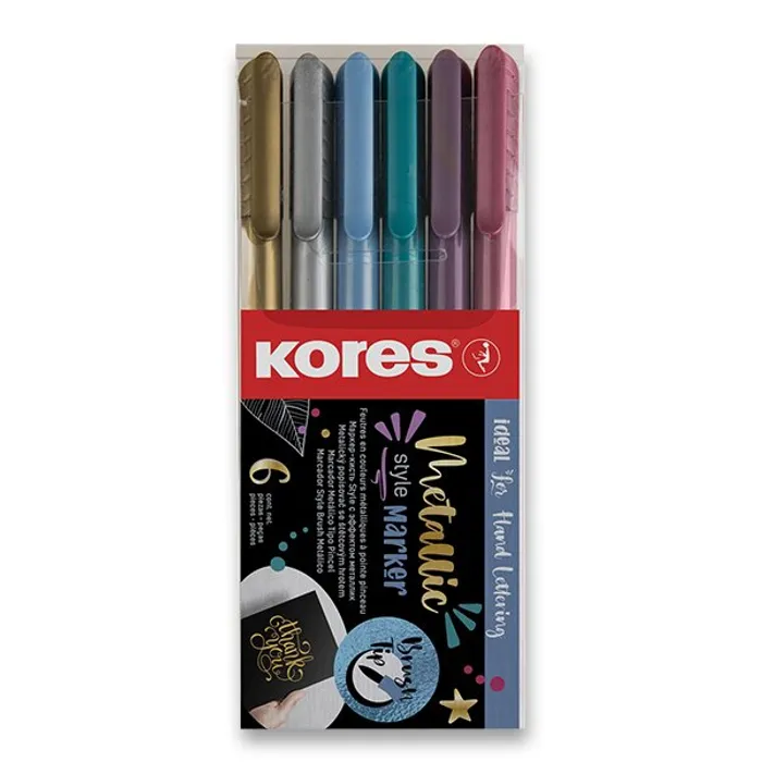 Hlavný obrázok produktu Popisovač Kores Style Brush Marker Metallic, 6 barev