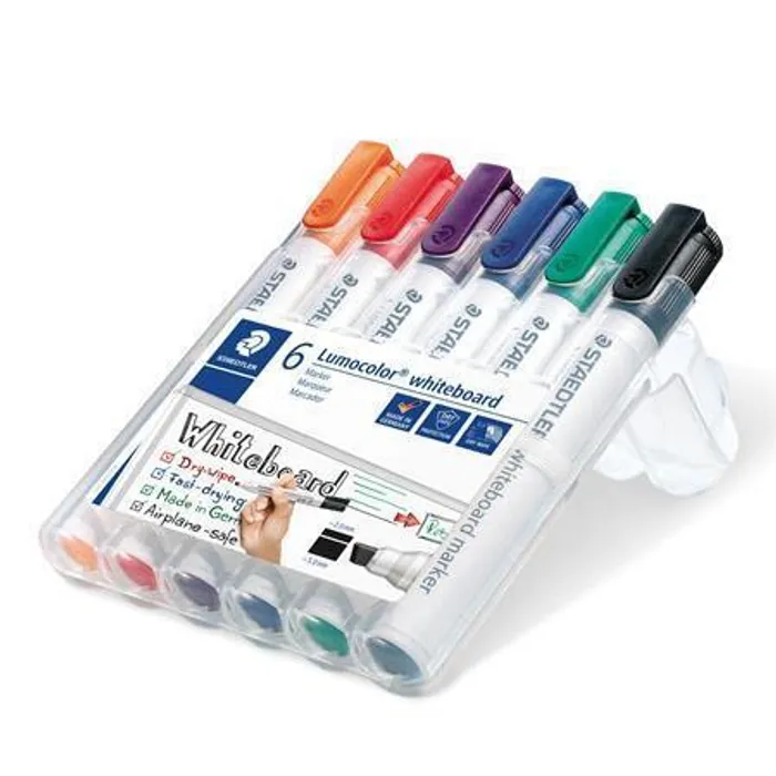 Hlavný obrázok produktu Popisovač na bílou tabuli 351 B WP6 "Lumocolor 351 B", sada, 6 barev, klínový hrot, STAEDT