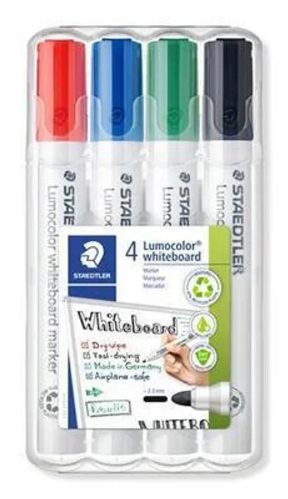 Hlavný obrázok produktu Popisovač na bílou tabuli "Lumicolor 351", 4 barvy, kuželový hrot, 2mm, STAEDTLER