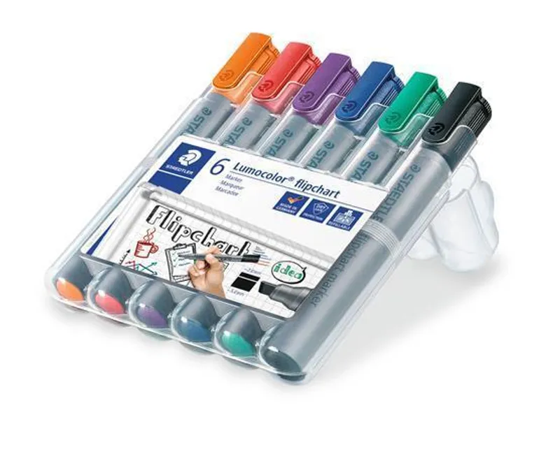 Hlavný obrázok produktu Popisovač na flipchart "Lumocolor 356 B", sada, 6 barev, klínový hrot, STAEDTLER
