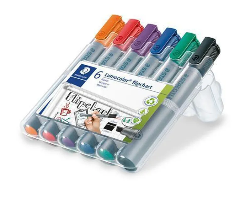 Hlavný obrázok produktu Popisovač na flipchart "Lumocolor 356", sada, 6 barev, kuželový hrot, STAEDTLER