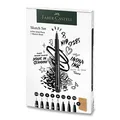 Popisovače a skicár Faber-Castell Pitt Artist Pen sada 8+1 ks, rôzne hroty, čierny