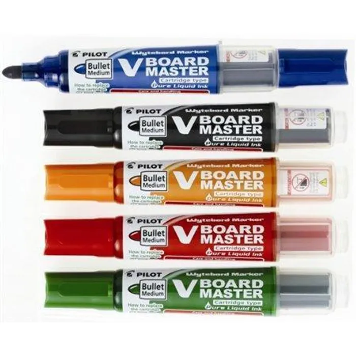 Hlavný obrázok produktu Popisovače na bílou tabuli – 5 barev, kuželový hrot, 2,3 mm, včetně držáku a houbičky