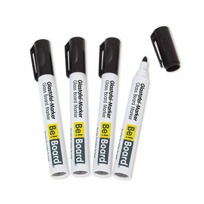 Hlavný obrázok produktu Popisovače na skleněnou tabuli, černá, kulatý hrot 2-3 mm, na bílou skleněnou tabuli, 4 ks