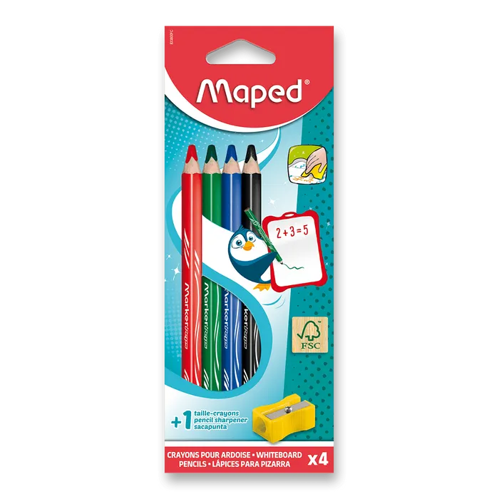 Hlavný obrázok produktu Popisovací tužka na tabuli Maped dry-erasable 4 barvy + ořezávátko