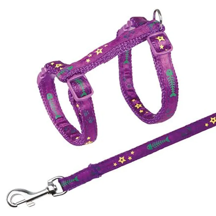 Hlavný obrázok produktu Postroj s vodítkem na kočku pošitý stužkou 22-36cm/10mm 1,2m