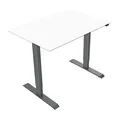 Pracovný stôl, elektricky nastaviteľná výška, biela doska, 75x159cm, rozsah 500 mm, šedý, 70 kg nosnosť, ergo