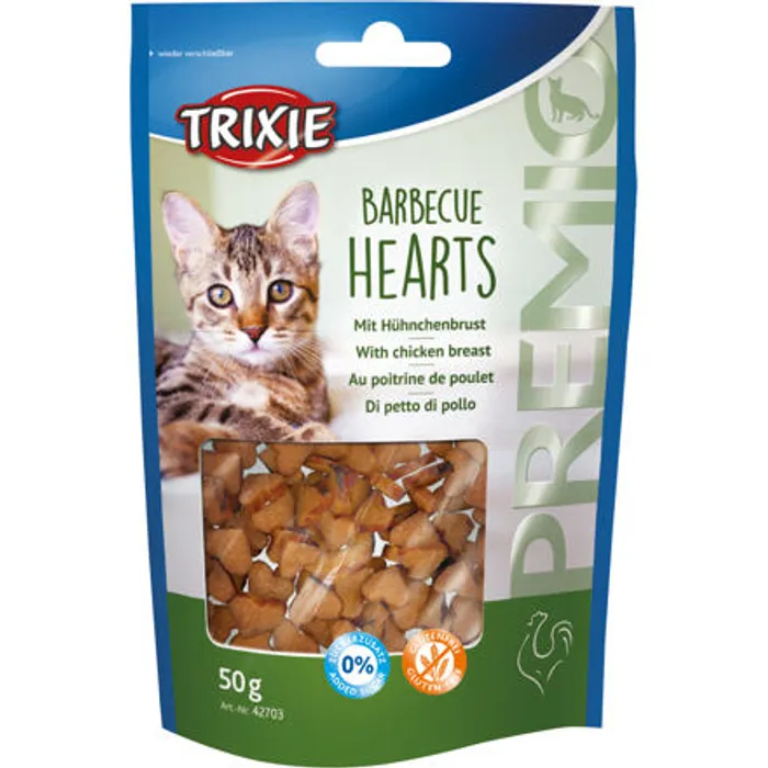 Hlavný obrázok produktu Premio BARBECUE HEARTS s kuřecím, grilovaná srdíčka 50 g