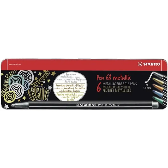 Hlavný obrázok produktu Prémiový vláknový metalický fix STABILO Pen 68 metallic - 6 ks sada v plechu