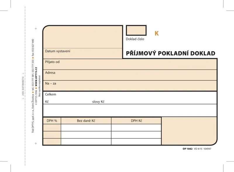 Hlavný obrázok produktu Příjmový doklad A6, samopropisovací, číslovaný, 3 x 25 listů 1082