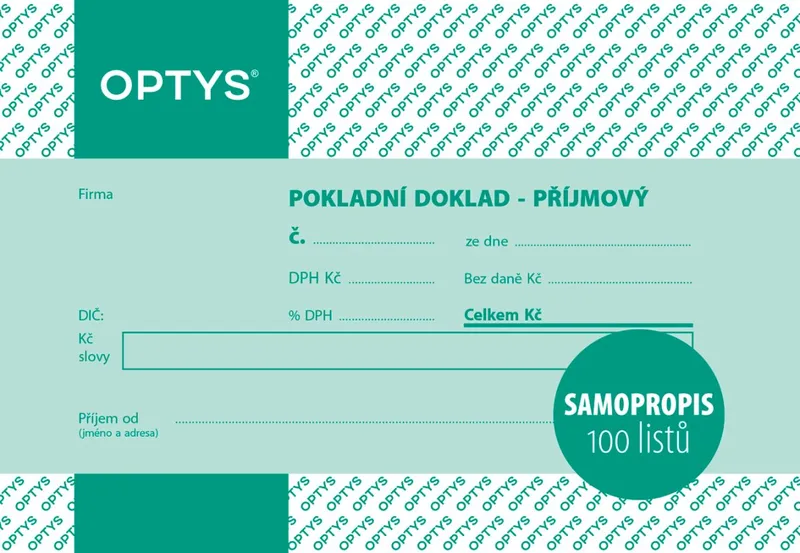 Hlavný obrázok produktu Příjmový doklad s DPH A6, jednoduchý, samopropisovací, 100 listů 1068