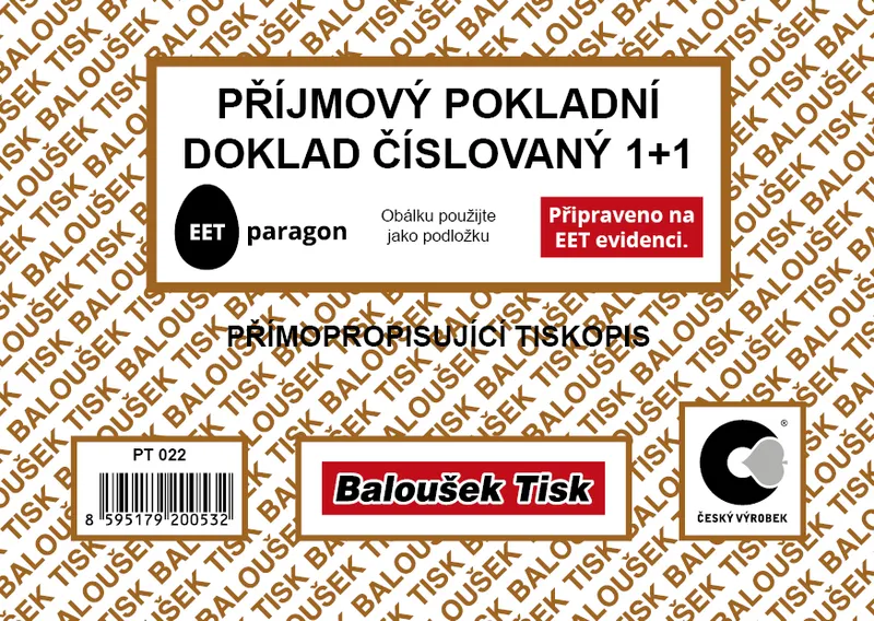 Hlavný obrázok produktu Příjmový pokladní doklad A6 číslovaný - EET PT022