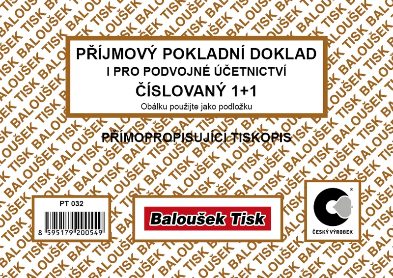 Hlavný obrázok produktu Příjmový pokladní doklad i pro PÚ číslovaný PT032