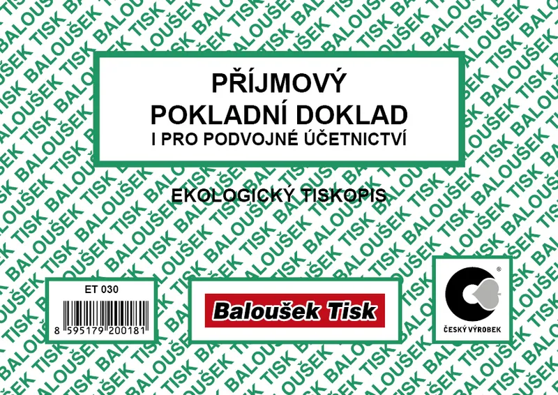 Hlavný obrázok produktu Příjmový pokladní doklad pro podvojné účetnictví A6 ET030