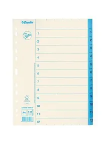 Registry , biely, 1-12, A4, kartón, ESSELTE