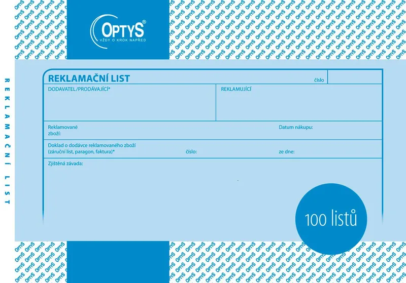 Hlavný obrázok produktu Reklamační list A5, 100 listů 1284