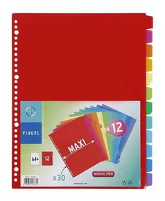 Rozlišovače, plastové, A4 Maxi, 12 častí, VIQUEL