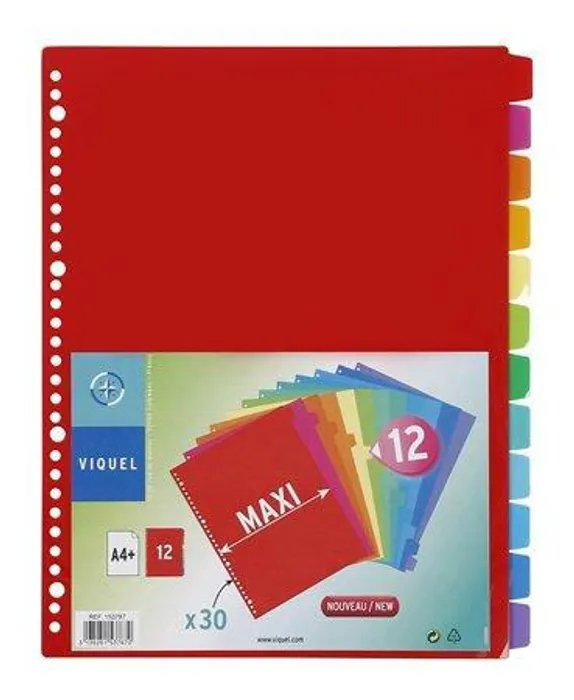 Hlavný obrázok produktu Rozlišovače, plastové, A4 Maxi, 12 částí, VIQUEL